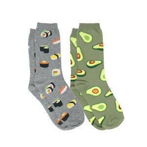 Women's Avocado & Sushi Rolls Sashimi Crew Socks 2-PAIRS All-Over Print Food